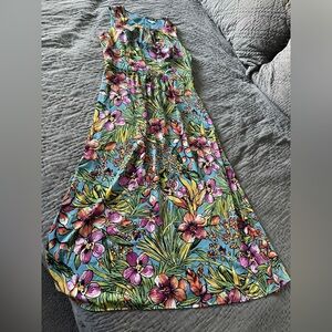 Talbots Tropical Floral Maxi Dress Multicolor Size 14 Sleeveless Resortwear